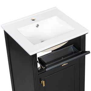 English Elm 20-Inch Freestanding Bathroom Vanity Solid Rubberwood Ceramic Sink Soft-Close Cabinet Black N725P269693B