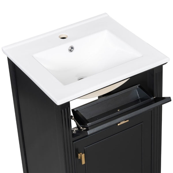 English Elm 20-Inch Freestanding Bathroom Vanity Solid Rubberwood Ceramic Sink Soft-Close Cabinet Black N725P269693B