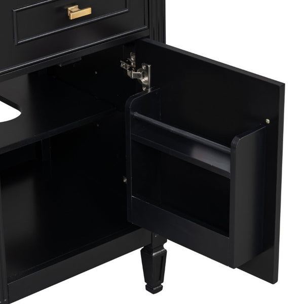English Elm 20-Inch Freestanding Bathroom Vanity Solid Rubberwood Ceramic Sink Soft-Close Cabinet Black N725P269693B