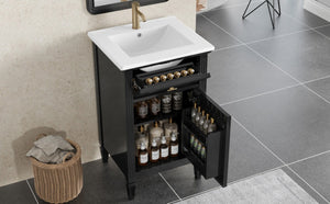 English Elm 20-Inch Freestanding Bathroom Vanity Solid Rubberwood Ceramic Sink Soft-Close Cabinet Black N725P269693B