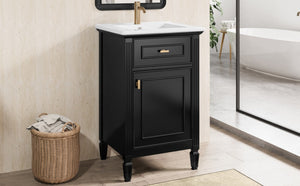 English Elm 20-Inch Freestanding Bathroom Vanity Solid Rubberwood Ceramic Sink Soft-Close Cabinet Black N725P269693B