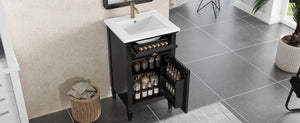 English Elm 20-Inch Freestanding Bathroom Vanity Solid Rubberwood Ceramic Sink Soft-Close Cabinet Black N725P269693B
