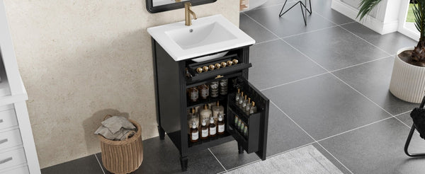 English Elm 20-Inch Freestanding Bathroom Vanity Solid Rubberwood Ceramic Sink Soft-Close Cabinet Black N725P269693B