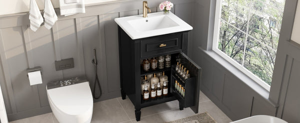 English Elm 20-Inch Freestanding Bathroom Vanity Solid Rubberwood Ceramic Sink Soft-Close Cabinet Black N725P269693B