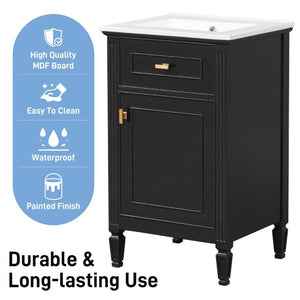 English Elm 20-Inch Freestanding Bathroom Vanity Solid Rubberwood Ceramic Sink Soft-Close Cabinet Black N725P269693B