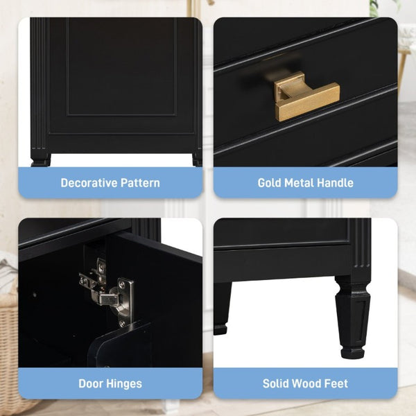English Elm 20-Inch Freestanding Bathroom Vanity Solid Rubberwood Ceramic Sink Soft-Close Cabinet Black N725P269693B