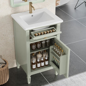 English Elm 20-Inch Freestanding Bathroom Vanity Solid Rubberwood Ceramic Sink Soft-Close Cabinet Green N725P269693F