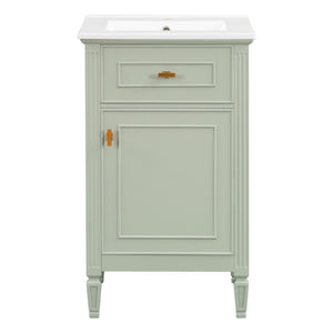 English Elm 20-Inch Freestanding Bathroom Vanity Solid Rubberwood Ceramic Sink Soft-Close Cabinet Green N725P269693F