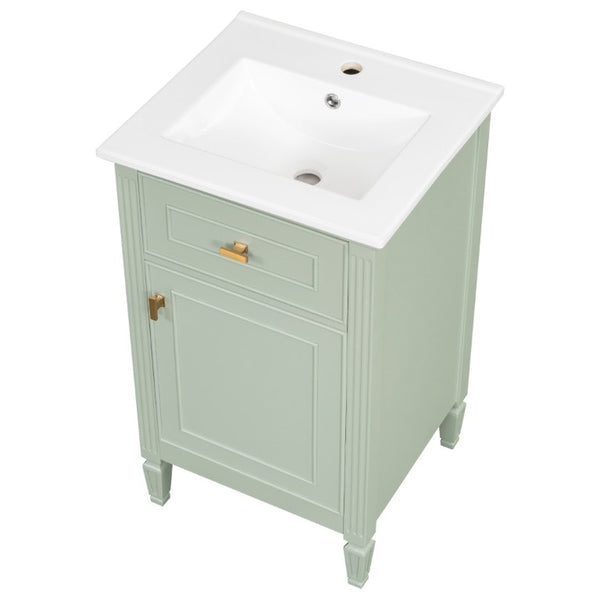 English Elm 20-Inch Freestanding Bathroom Vanity Solid Rubberwood Ceramic Sink Soft-Close Cabinet Green N725P269693F