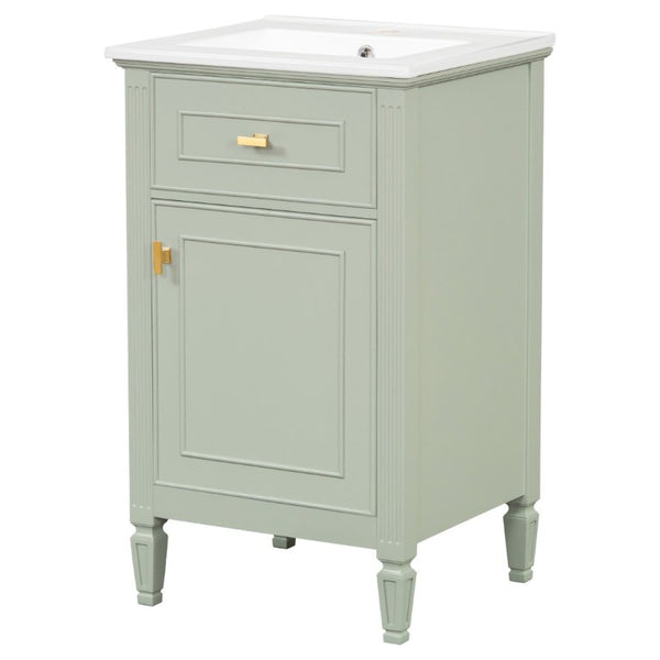English Elm 20-Inch Freestanding Bathroom Vanity Solid Rubberwood Ceramic Sink Soft-Close Cabinet Green N725P269693F