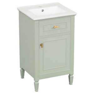 English Elm 20-Inch Freestanding Bathroom Vanity Solid Rubberwood Ceramic Sink Soft-Close Cabinet Green N725P269693F