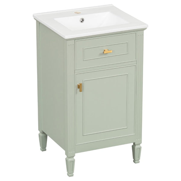 English Elm 20-Inch Freestanding Bathroom Vanity Solid Rubberwood Ceramic Sink Soft-Close Cabinet Green N725P269693F