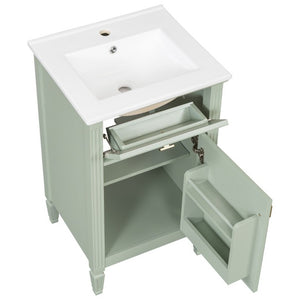 English Elm 20-Inch Freestanding Bathroom Vanity Solid Rubberwood Ceramic Sink Soft-Close Cabinet Green N725P269693F