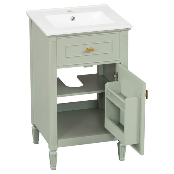 English Elm 20-Inch Freestanding Bathroom Vanity Solid Rubberwood Ceramic Sink Soft-Close Cabinet Green N725P269693F