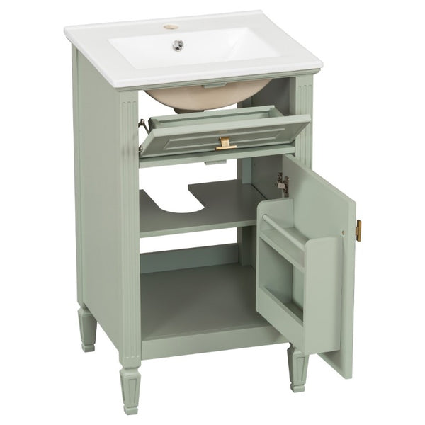 English Elm 20-Inch Freestanding Bathroom Vanity Solid Rubberwood Ceramic Sink Soft-Close Cabinet Green N725P269693F