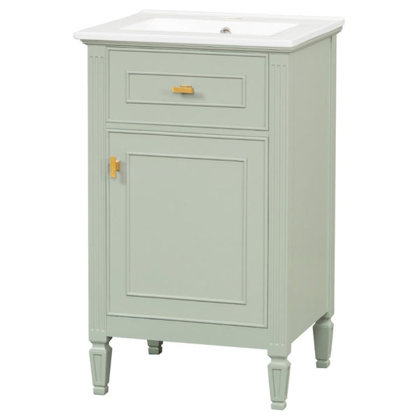 English Elm 20-Inch Freestanding Bathroom Vanity Solid Rubberwood Ceramic Sink Soft-Close Cabinet Green N725P269693F
