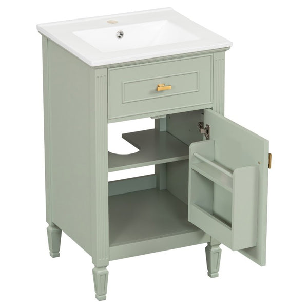 English Elm 20-Inch Freestanding Bathroom Vanity Solid Rubberwood Ceramic Sink Soft-Close Cabinet Green N725P269693F