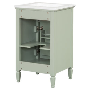English Elm 20-Inch Freestanding Bathroom Vanity Solid Rubberwood Ceramic Sink Soft-Close Cabinet Green N725P269693F