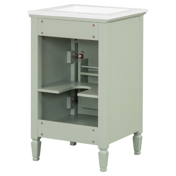 English Elm 20-Inch Freestanding Bathroom Vanity Solid Rubberwood Ceramic Sink Soft-Close Cabinet Green N725P269693F