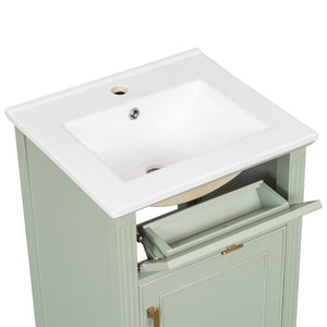 English Elm 20-Inch Freestanding Bathroom Vanity Solid Rubberwood Ceramic Sink Soft-Close Cabinet Green N725P269693F