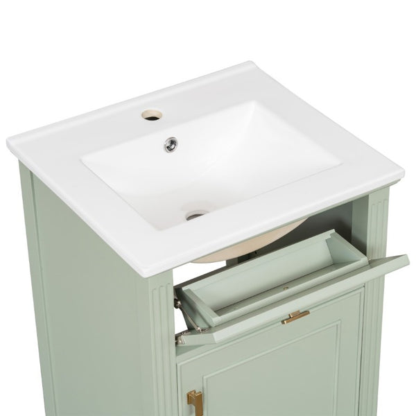 English Elm 20-Inch Freestanding Bathroom Vanity Solid Rubberwood Ceramic Sink Soft-Close Cabinet Green N725P269693F