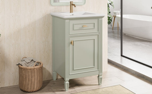 English Elm 20-Inch Freestanding Bathroom Vanity Solid Rubberwood Ceramic Sink Soft-Close Cabinet Green N725P269693F