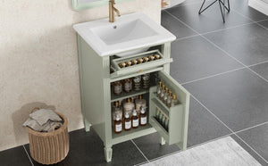 English Elm 20-Inch Freestanding Bathroom Vanity Solid Rubberwood Ceramic Sink Soft-Close Cabinet Green N725P269693F