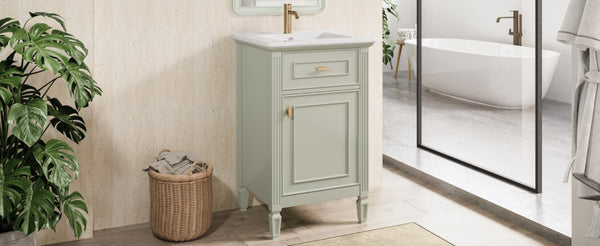 English Elm 20-Inch Freestanding Bathroom Vanity Solid Rubberwood Ceramic Sink Soft-Close Cabinet Green N725P269693F