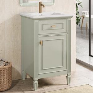 English Elm 20-Inch Freestanding Bathroom Vanity Solid Rubberwood Ceramic Sink Soft-Close Cabinet Green N725P269693F