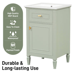 English Elm 20-Inch Freestanding Bathroom Vanity Solid Rubberwood Ceramic Sink Soft-Close Cabinet Green N725P269693F