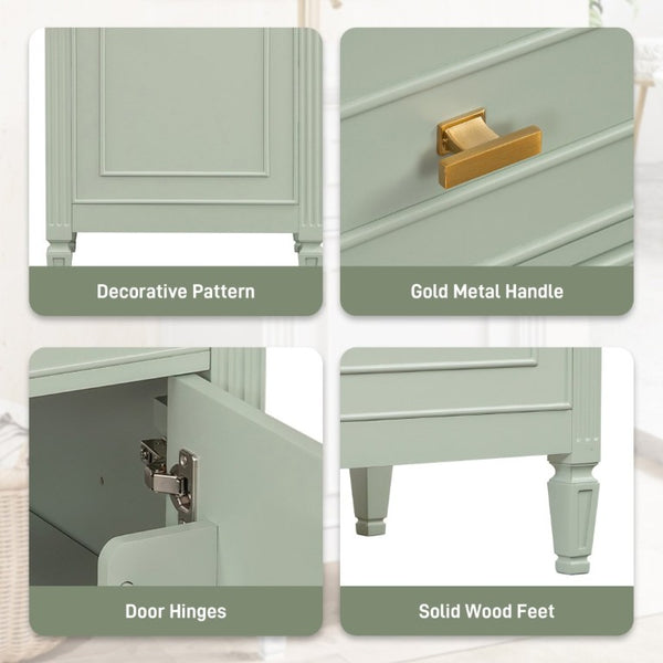 English Elm 20-Inch Freestanding Bathroom Vanity Solid Rubberwood Ceramic Sink Soft-Close Cabinet Green N725P269693F