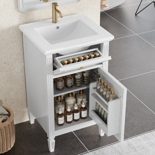 English Elm 20-Inch Freestanding Bathroom Vanity Solid Rubberwood Ceramic Sink Soft-Close Cabinet White N725P269693K