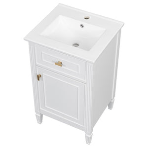 English Elm 20-Inch Freestanding Bathroom Vanity Solid Rubberwood Ceramic Sink Soft-Close Cabinet White N725P269693K