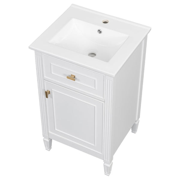 English Elm 20-Inch Freestanding Bathroom Vanity Solid Rubberwood Ceramic Sink Soft-Close Cabinet White N725P269693K