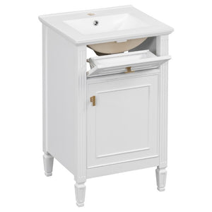 English Elm 20-Inch Freestanding Bathroom Vanity Solid Rubberwood Ceramic Sink Soft-Close Cabinet White N725P269693K