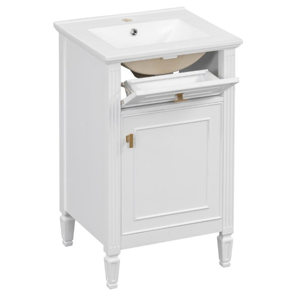 English Elm 20-Inch Freestanding Bathroom Vanity Solid Rubberwood Ceramic Sink Soft-Close Cabinet White N725P269693K