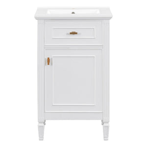 English Elm 20-Inch Freestanding Bathroom Vanity Solid Rubberwood Ceramic Sink Soft-Close Cabinet White N725P269693K