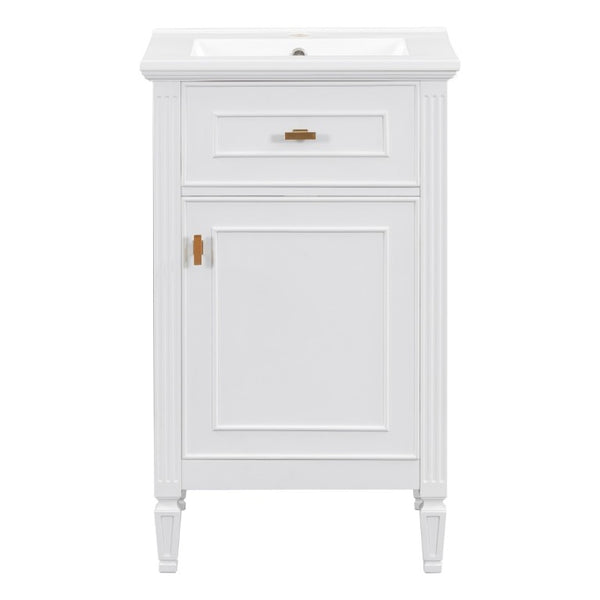 English Elm 20-Inch Freestanding Bathroom Vanity Solid Rubberwood Ceramic Sink Soft-Close Cabinet White N725P269693K