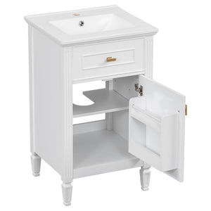 English Elm 20-Inch Freestanding Bathroom Vanity Solid Rubberwood Ceramic Sink Soft-Close Cabinet White N725P269693K