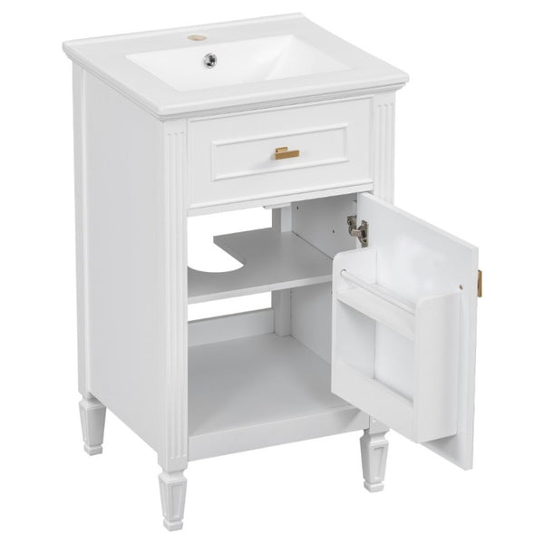 English Elm 20-Inch Freestanding Bathroom Vanity Solid Rubberwood Ceramic Sink Soft-Close Cabinet White N725P269693K