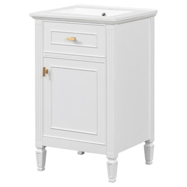 English Elm 20-Inch Freestanding Bathroom Vanity Solid Rubberwood Ceramic Sink Soft-Close Cabinet White N725P269693K