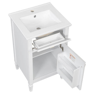 English Elm 20-Inch Freestanding Bathroom Vanity Solid Rubberwood Ceramic Sink Soft-Close Cabinet White N725P269693K