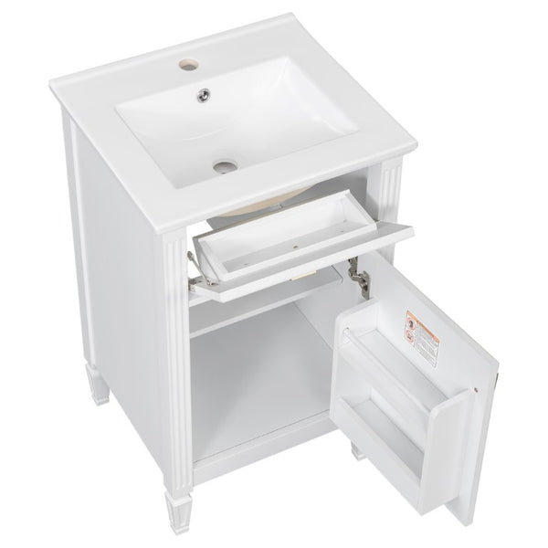 English Elm 20-Inch Freestanding Bathroom Vanity Solid Rubberwood Ceramic Sink Soft-Close Cabinet White N725P269693K