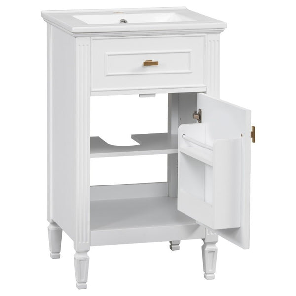 English Elm 20-Inch Freestanding Bathroom Vanity Solid Rubberwood Ceramic Sink Soft-Close Cabinet White N725P269693K