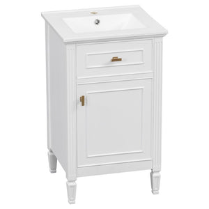 English Elm 20-Inch Freestanding Bathroom Vanity Solid Rubberwood Ceramic Sink Soft-Close Cabinet White N725P269693K