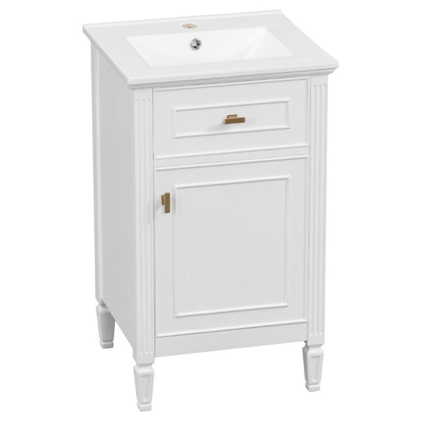 English Elm 20-Inch Freestanding Bathroom Vanity Solid Rubberwood Ceramic Sink Soft-Close Cabinet White N725P269693K