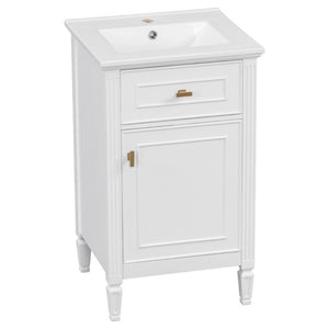 English Elm 20-Inch Freestanding Bathroom Vanity Solid Rubberwood Ceramic Sink Soft-Close Cabinet White N725P269693K