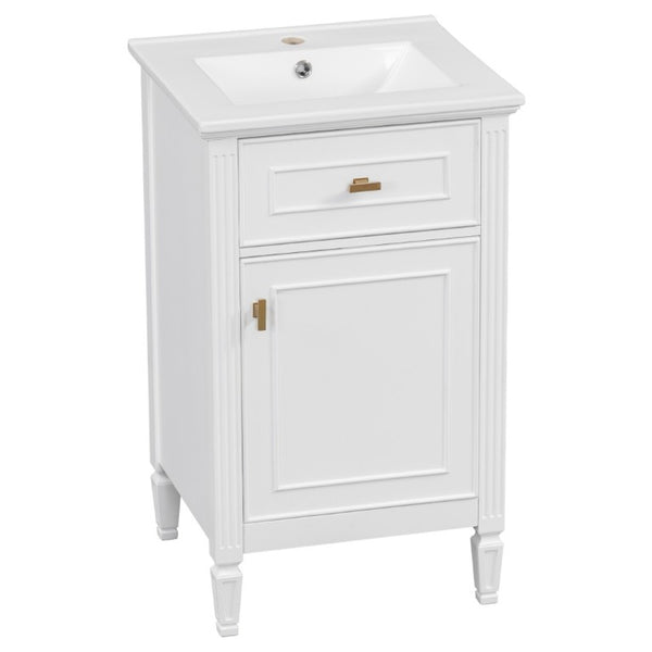 English Elm 20-Inch Freestanding Bathroom Vanity Solid Rubberwood Ceramic Sink Soft-Close Cabinet White N725P269693K