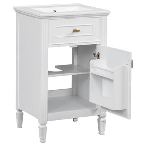 English Elm 20-Inch Freestanding Bathroom Vanity Solid Rubberwood Ceramic Sink Soft-Close Cabinet White N725P269693K