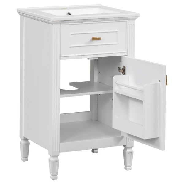 English Elm 20-Inch Freestanding Bathroom Vanity Solid Rubberwood Ceramic Sink Soft-Close Cabinet White N725P269693K